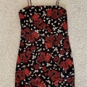 NWT Zara Dragon satin dress black red